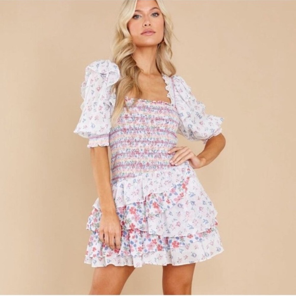 LoveShackFancy Dresses & Skirts - EUC Loveshackfancy Tiered Golden Mini Dress in Multi Cream Symphony